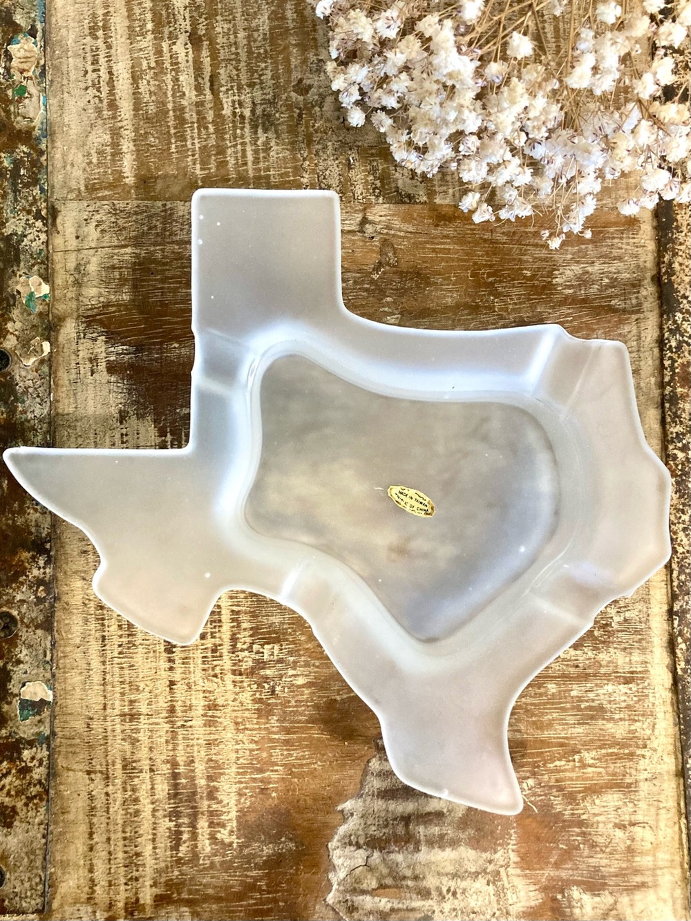 Vintage Frosted Glass Texas Shaped Ashtray - Clear - Made in Taiwan